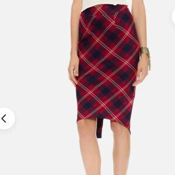 DISCOUNT SHIPPING NEW Free People Geometric Precision Red Plaid Pencil Skirt 8 - Picture 8 of 9